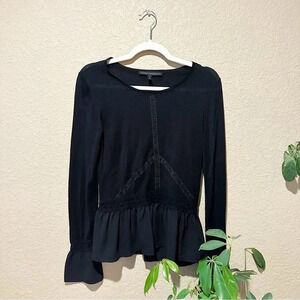 White House Black Market Black V-Neck Soft Knit Peplum Blouse Top Size Small